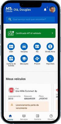 Aplicativo MT Cidadão em um smartphone