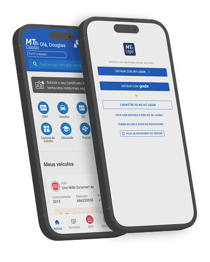 Dois celulares exibindo o aplicativo MT Login